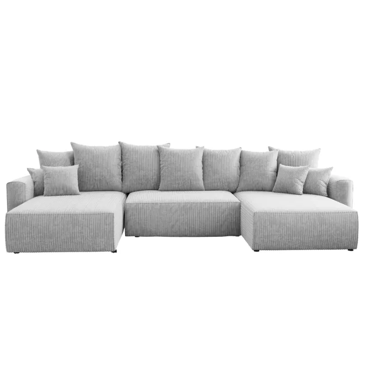 Divano letto panoramico 350x160cm velluto a coste con libreria a sinistra grigio chiaro Mistery