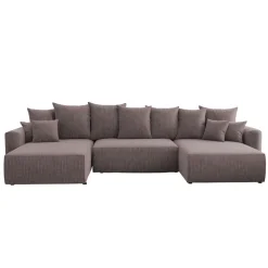 Divano letto panoramico 350x160cm velluto a coste con libreria a sinistra marrone Mistery