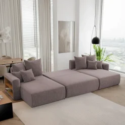 Divano letto panoramico 350x160cm velluto a coste con libreria a sinistra marrone Mistery