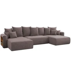 Divano letto panoramico 350x160cm velluto a coste con libreria a sinistra marrone Mistery