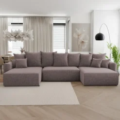 Divano letto panoramico 350x160cm velluto a coste con libreria a sinistra marrone Mistery