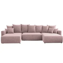 Divano letto panoramico 350x160cm velluto a coste con libreria a sinistra rosa antico Mistery