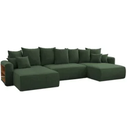 Divano letto panoramico 350x160cm velluto a coste con libreria a sinistra verde scuro Mistery