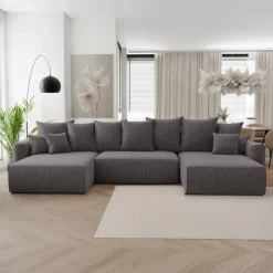 Divano letto panoramico 350x160cm velluto a coste con libreria a destra antracite Mistery