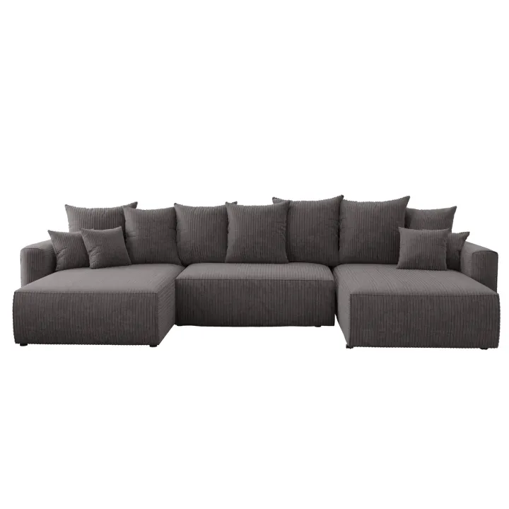 Divano letto panoramico 350x160cm velluto a coste con libreria a destra antracite Mistery