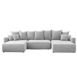 Divano letto panoramico 350x160cm velluto a coste con libreria a destra grigio chiaro Mistery