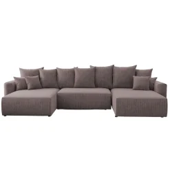 Divano letto panoramico 350x160cm velluto a coste con libreria a destra marrone Mistery