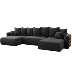 Divano letto panoramico 350x160cm velluto a coste con libreria a destra nero Mistery