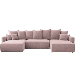 Divano letto panoramico 350x160cm velluto a coste con libreria a destra rosa antico Mistery