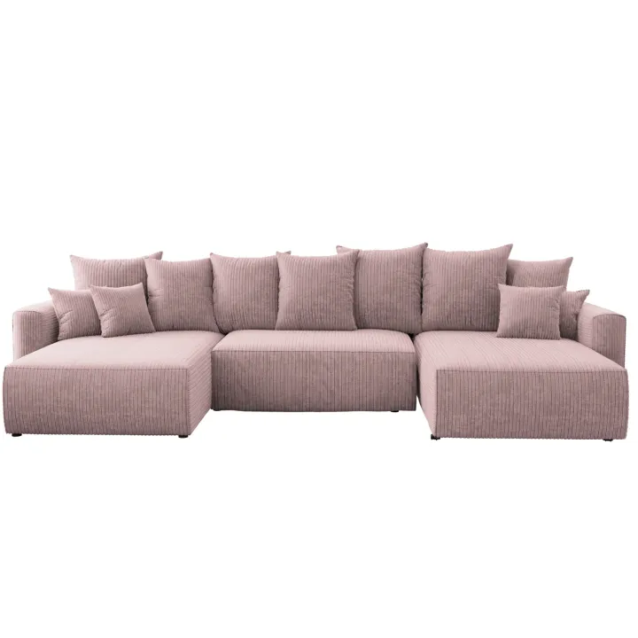 Divano letto panoramico 350x160cm velluto a coste con libreria a destra rosa antico Mistery