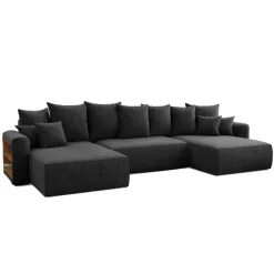 Divano letto panoramico 350x160cm velluto a coste con libreria a sinistra nero Mistery