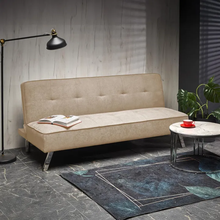 Divano letto pieghevole 173x83cm 3 posti moderno in tessuto beige Veliero