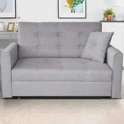 Divano letto 2 posti 133cm imbottito in tessuto grigio Isidore
