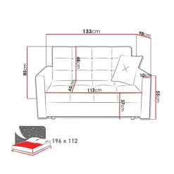 Divano letto 2 posti 133cm imbottito in tessuto grigio Isidore