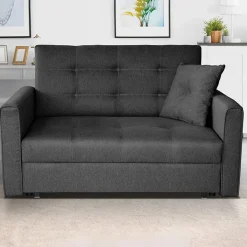Divano letto 2 posti 133cm imbottito in tessuto antracite Isidore