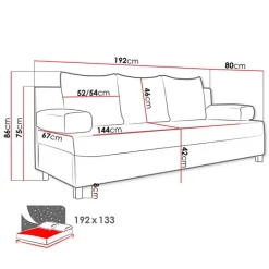 Divano letto 3 posti 192cm pieghevole matrimoniale grigio chiaro Titus