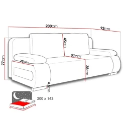 Divano letto 3 posti imbottito 200cm nero grigio scuro Barney