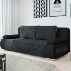 Divano letto 3 posti imbottito 200cm nero grigio scuro Barney