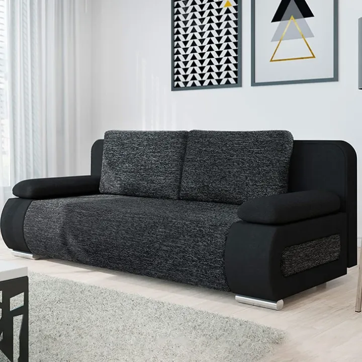 Divano letto 3 posti imbottito 200cm nero grigio scuro Barney