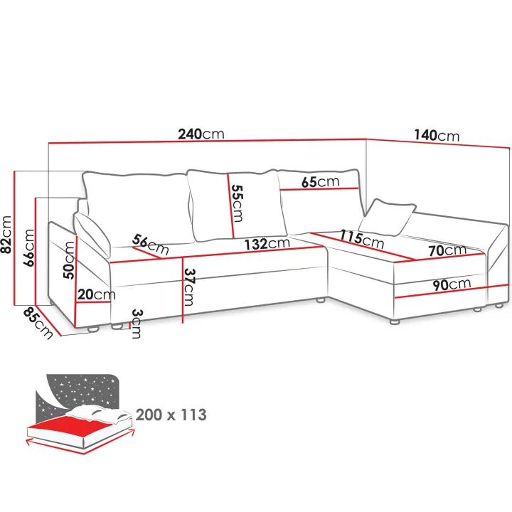 Divano letto 3 posti reversibile 240x140cm matrimoniale angolare blu Appia