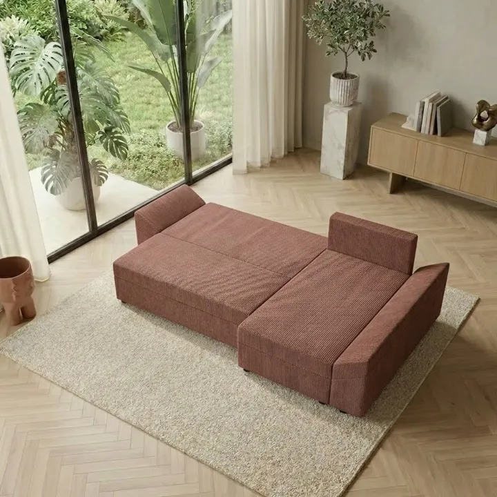 Divano letto 3 posti reversibile 240x140cm matrimoniale angolare velluto a coste rosa Appia