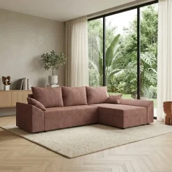 Divano letto 3 posti reversibile 240x140cm matrimoniale angolare velluto a coste rosa Appia