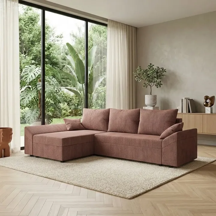Divano letto 3 posti reversibile 240x140cm matrimoniale angolare velluto a coste rosa Appia