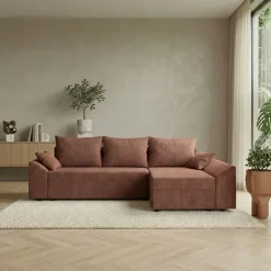Divano letto 3 posti reversibile 240x140cm matrimoniale angolare velluto a coste rosa Appia