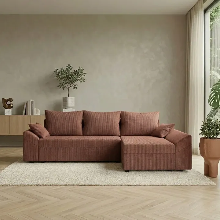 Divano letto 3 posti reversibile 240x140cm matrimoniale angolare velluto a coste rosa Appia