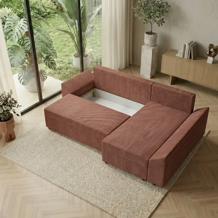 Divano letto 3 posti reversibile 240x140cm matrimoniale angolare velluto a coste rosa Appia
