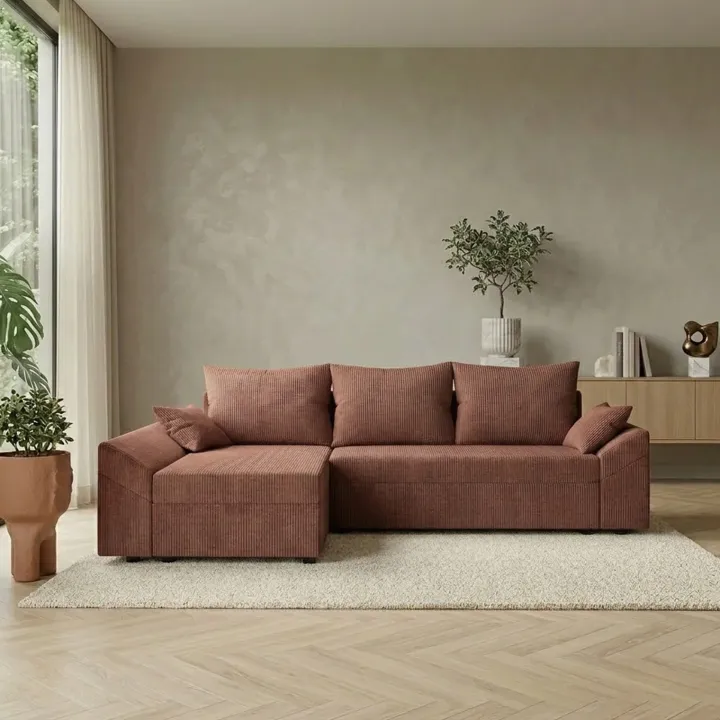 Divano letto 3 posti reversibile 240x140cm matrimoniale angolare velluto a coste rosa Appia