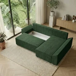 Divano letto 3 posti reversibile 240x140cm matrimoniale angolare velluto a coste verde Appia