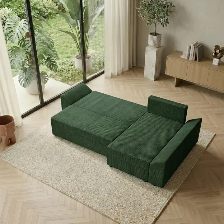 Divano letto 3 posti reversibile 240x140cm matrimoniale angolare velluto a coste verde Appia