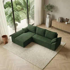 Divano letto 3 posti reversibile 240x140cm matrimoniale angolare velluto a coste verde Appia