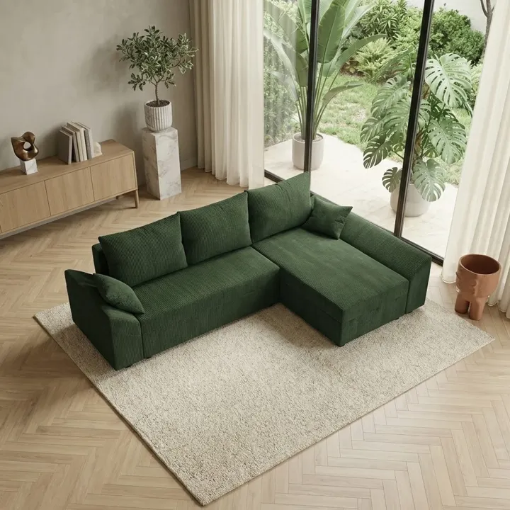 Divano letto 3 posti reversibile 240x140cm matrimoniale angolare velluto a coste verde Appia