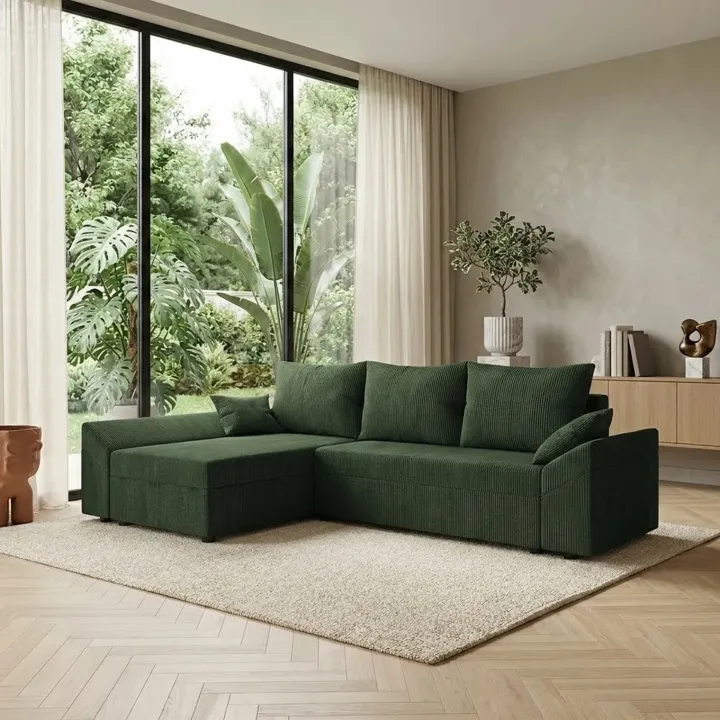 Divano letto 3 posti reversibile 240x140cm matrimoniale angolare velluto a coste verde Appia