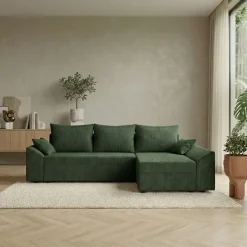 Divano letto 3 posti reversibile 240x140cm matrimoniale angolare velluto a coste verde Appia