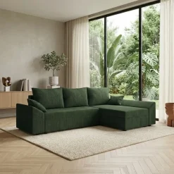 Divano letto 3 posti reversibile 240x140cm matrimoniale angolare velluto a coste verde Appia