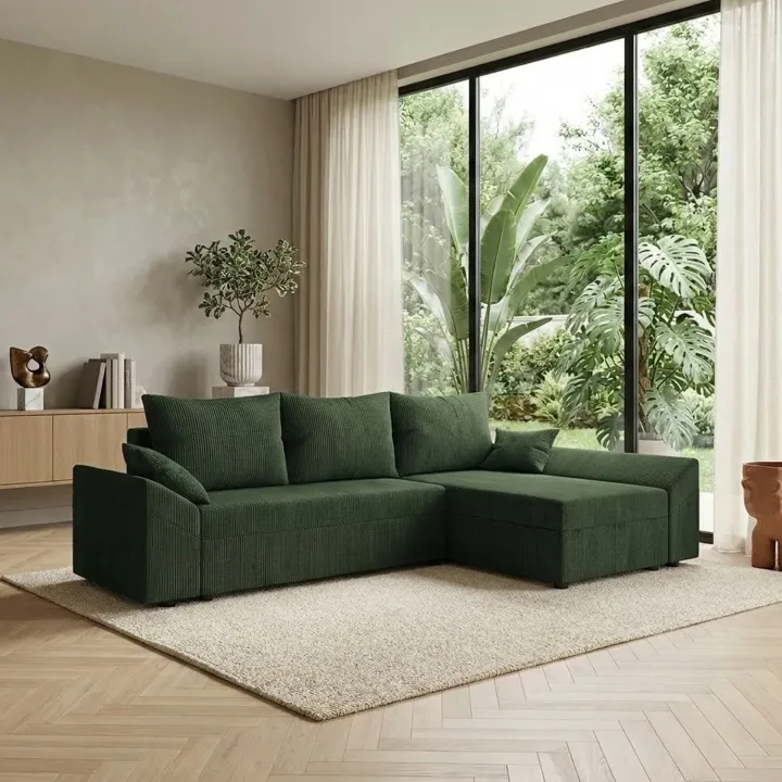 Divano letto 3 posti reversibile 240x140cm matrimoniale angolare velluto a coste verde Appia