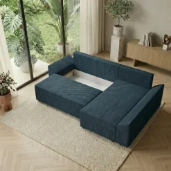 Divano letto 3 posti reversibile 240x140cm matrimoniale angolare velluto a coste blu Appia