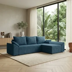 Divano letto 3 posti reversibile 240x140cm matrimoniale angolare velluto a coste blu Appia