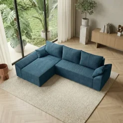 Divano letto 3 posti reversibile 240x140cm matrimoniale angolare velluto a coste blu Appia