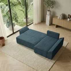 Divano letto 3 posti reversibile 240x140cm matrimoniale angolare velluto a coste blu Appia