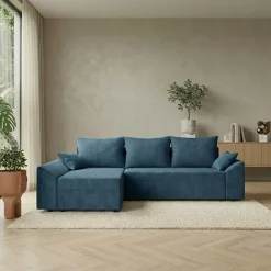 Divano letto 3 posti reversibile 240x140cm matrimoniale angolare velluto a coste blu Appia