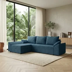 Divano letto 3 posti reversibile 240x140cm matrimoniale angolare velluto a coste blu Appia