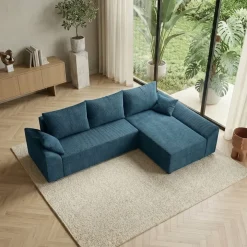 Divano letto 3 posti reversibile 240x140cm matrimoniale angolare velluto a coste blu Appia