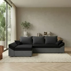 Divano letto 3 posti reversibile 240x140cm matrimoniale angolare grigio nero Appia