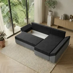 Divano letto 3 posti reversibile 240x140cm matrimoniale angolare grigio nero Appia
