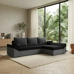 Divano letto 3 posti reversibile 240x140cm matrimoniale angolare grigio nero Appia