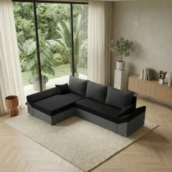 Divano letto 3 posti reversibile 240x140cm matrimoniale angolare grigio nero Appia
